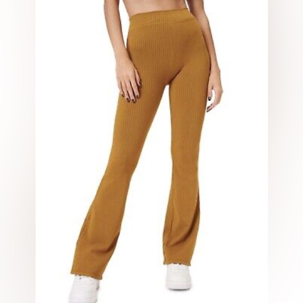 Good American Rib Seamless Flare Stripe Pants in Bronze/Brown GP0797 Size 1/2